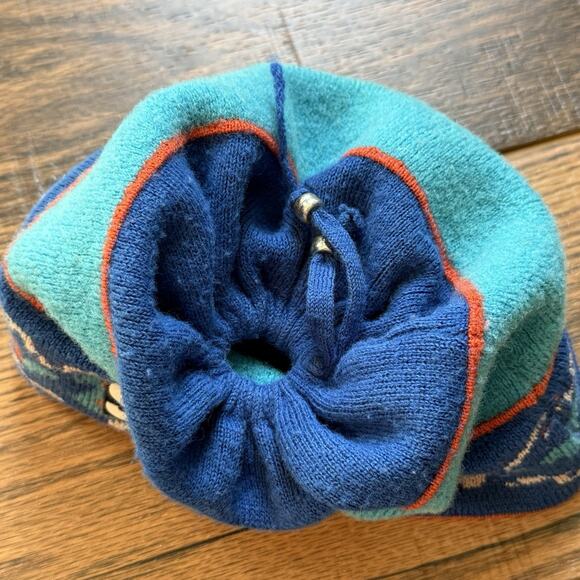 Vintage Silvy Made in Italy Wool Blend Knit Beanie Hat Nordic Pattern Drawstring - Picture 3 of 6